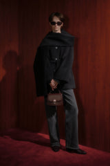 Shawl Collar Buttoned Coat - Dark Gray