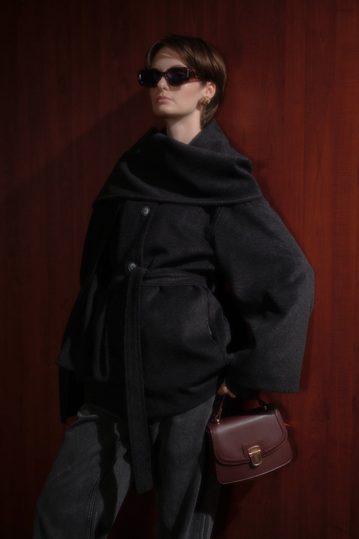 Shawl Collar Buttoned Coat - Dark Gray