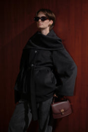 Shawl Collar Buttoned Coat - Dark Gray