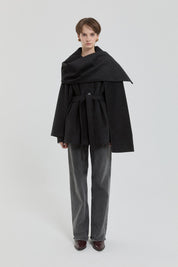 Shawl Collar Buttoned Coat - Dark Gray