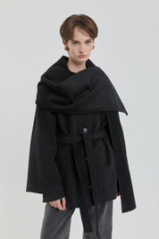 Shawl Collar Buttoned Coat - Dark Gray