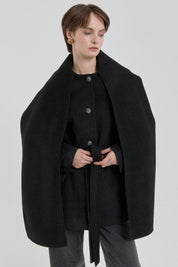 Shawl Collar Buttoned Coat - Dark Gray