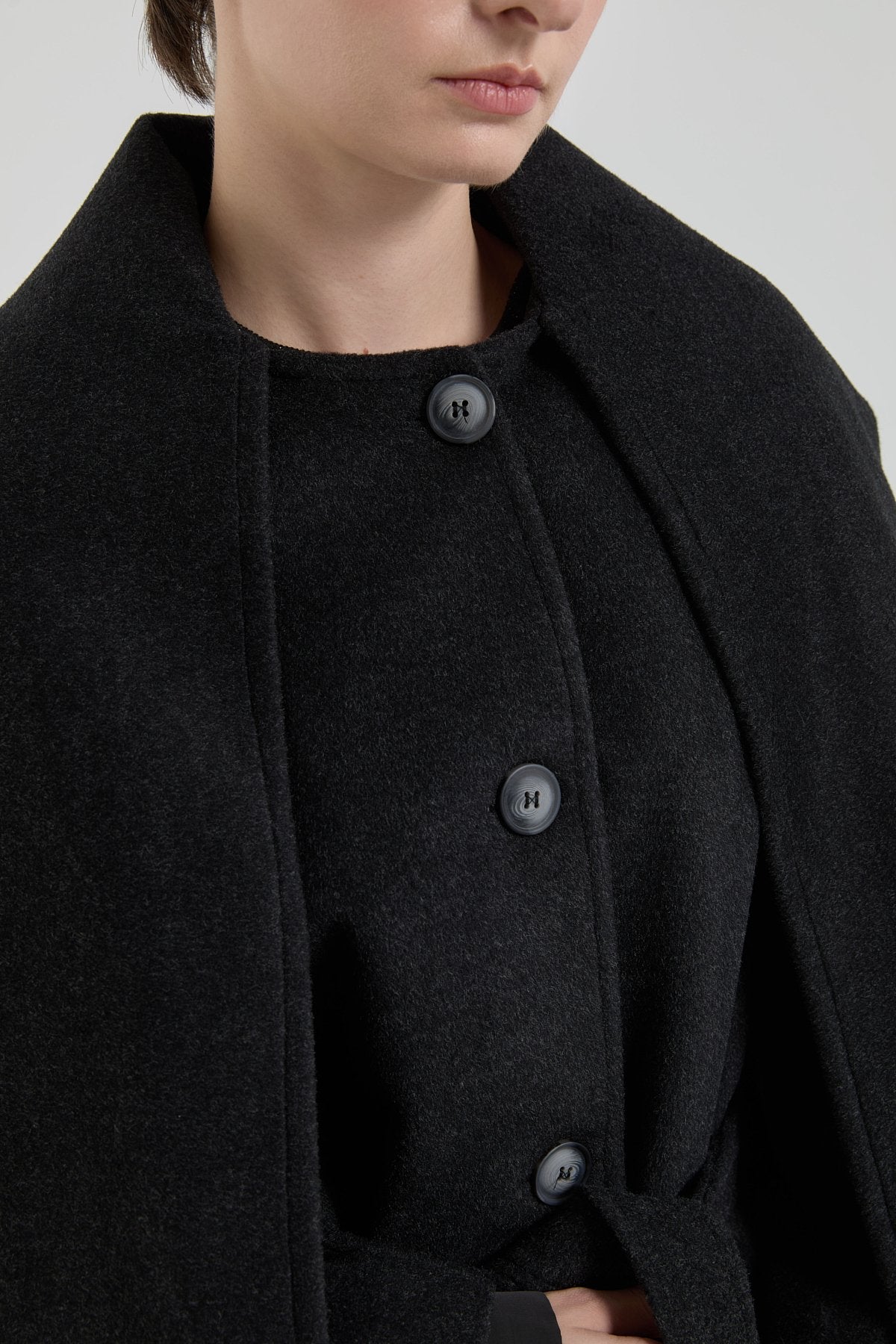 Shawl Collar Buttoned Coat - Dark Gray