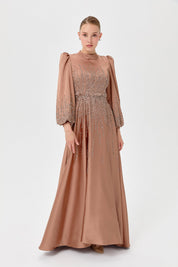 Saten Taşlı  Abiye - Bronz