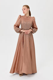 Saten Taşlı  Abiye - Bronz