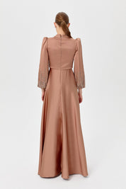 Saten Taşlı  Abiye - Bronz