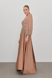 Saten Taşlı  Abiye - Bronz