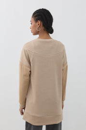 Şerit Detaylı Cupra Süet Sweat - Bej