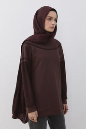 Şerit Detaylı Cupra Süet Sweat - Kahve
