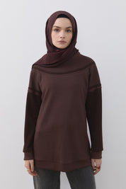 Şerit Detaylı Cupra Süet Sweat - Kahve