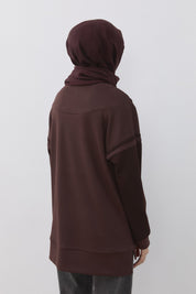Şerit Detaylı Cupra Süet Sweat - Kahve