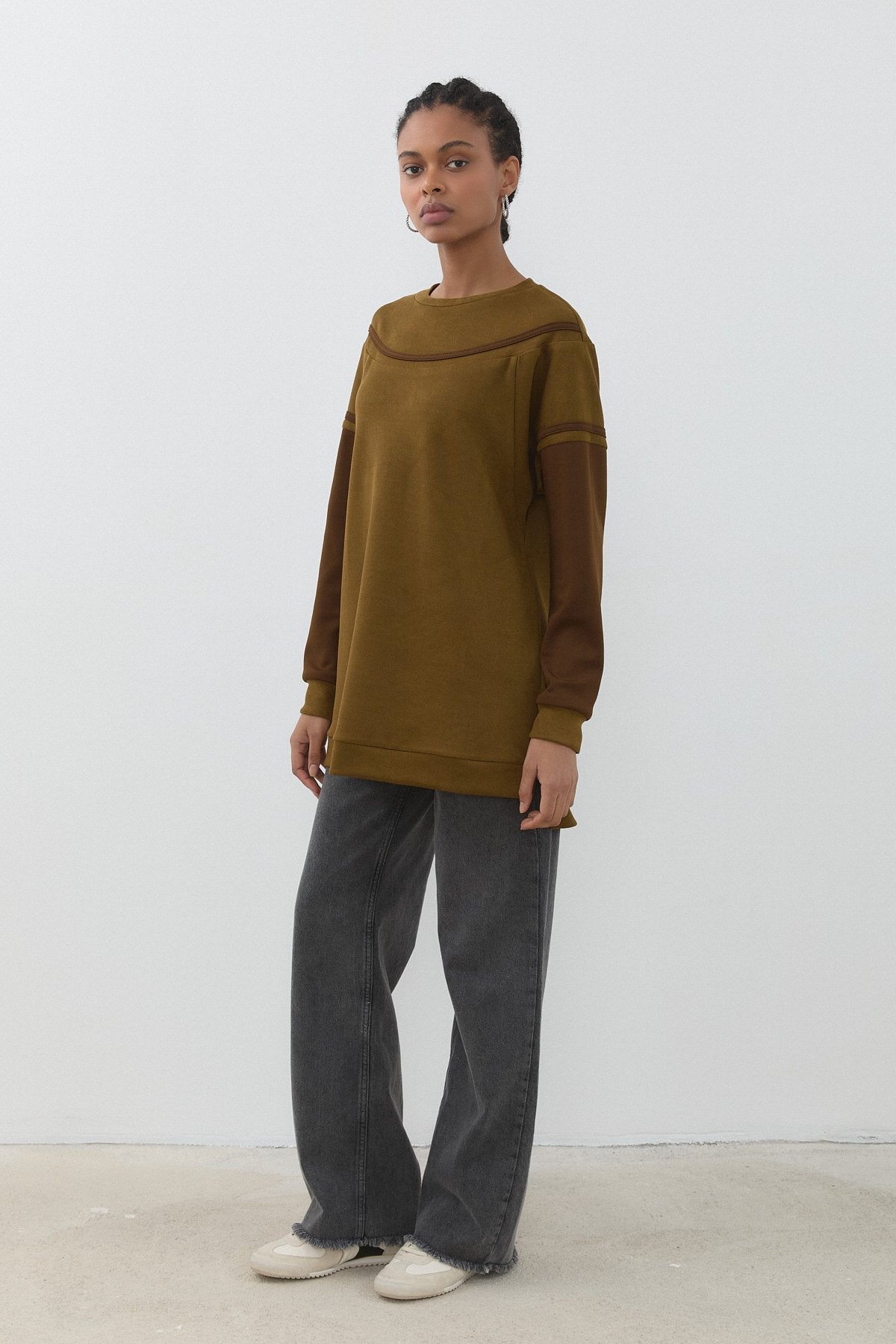 Cupra Suede Sweatshirt with Stripe Detail - Olive