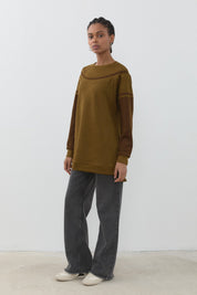 Cupra Suede Sweatshirt with Stripe Detail - Olive