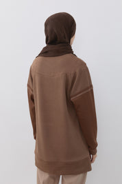 Şerit Detaylı Cupra Süet Sweat - Vizon