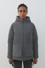 Quilted Coat with Stripe Detail - Grey