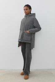 Quilted Coat with Stripe Detail - Grey