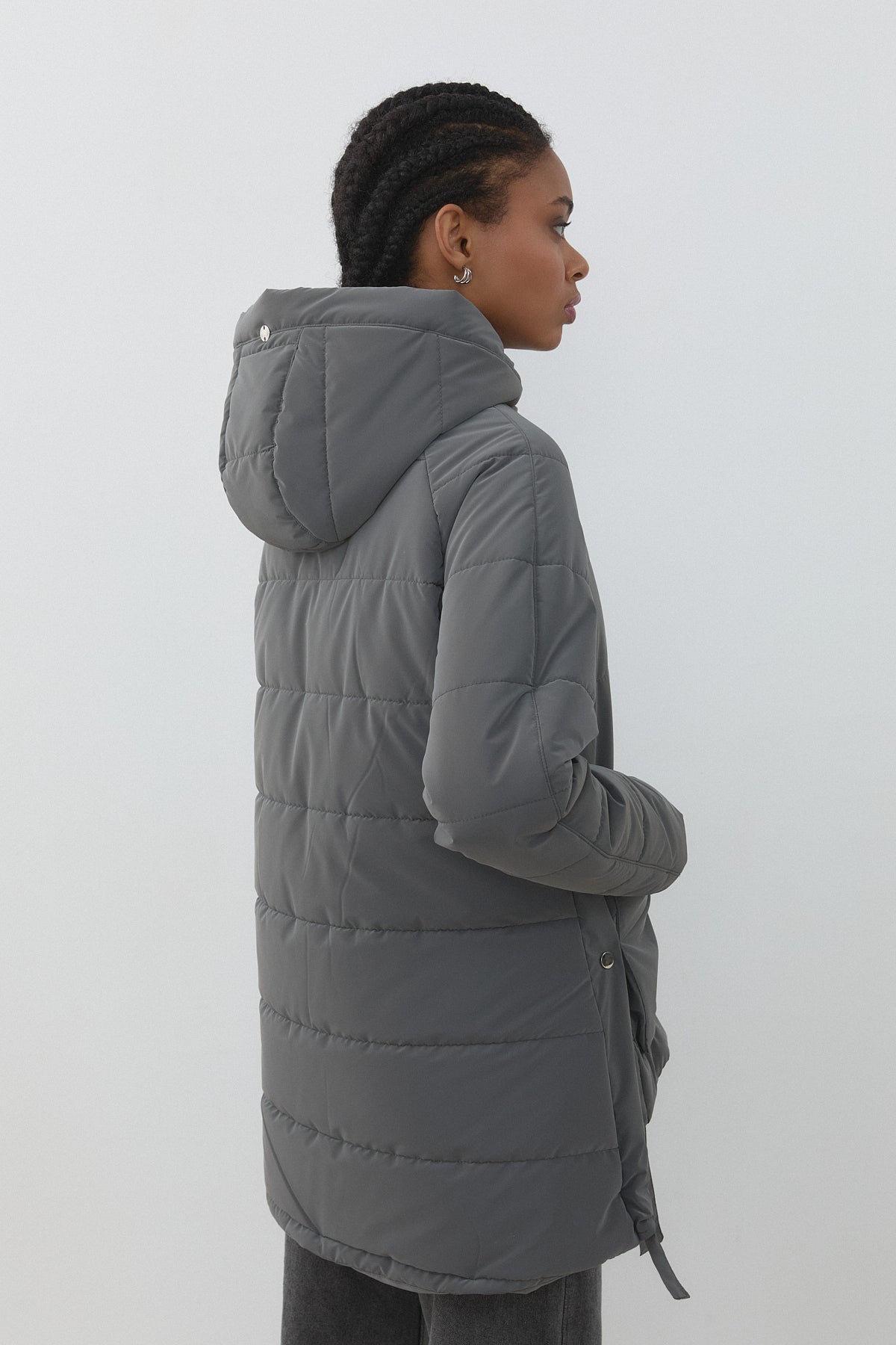 Quilted Coat with Stripe Detail - Grey