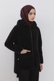 Şerit Detaylı Kapitone Kaban - Siyah
