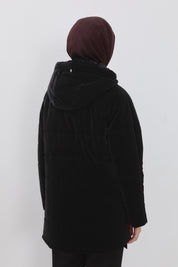 Şerit Detaylı Kapitone Kaban - Siyah