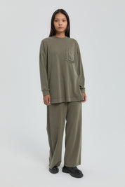 Şerit Detaylı Pantolon Tunik Takım - Haki