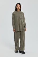 Striped Detail Pant Tunic Set - Khaki