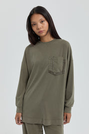 Striped Detail Pant Tunic Set - Khaki