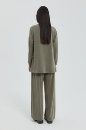 Striped Detail Pant Tunic Set - Khaki