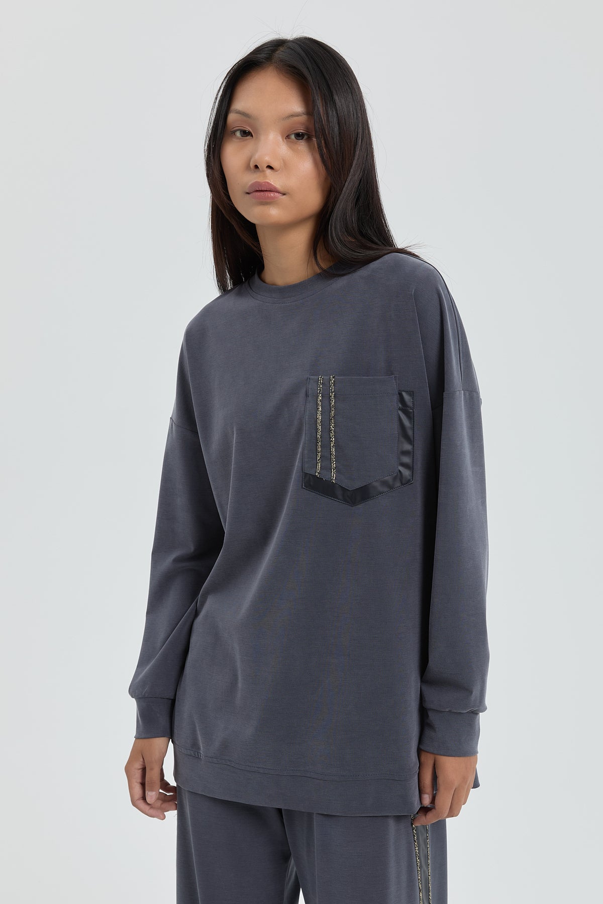 Şerit Detaylı Pantolon Tunik Takım - Lacivert