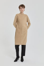 Sequined Ribbed Knit Tunic - Khaki