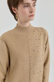 Sequined Ribbed Knit Tunic - Khaki