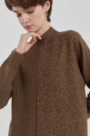 Sequined Ribbed Knit Tunic - Coffee