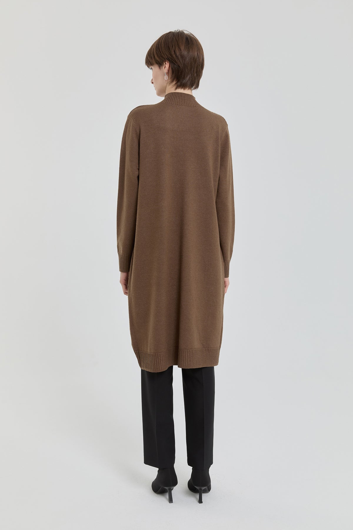 Sequined Ribbed Knit Tunic - Coffee
