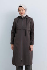Detachable Hooded Jacket with Pocket Detail - Smoke Grey