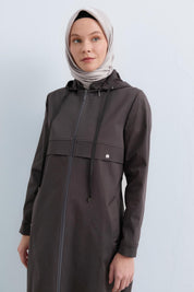 Detachable Hooded Jacket with Pocket Detail - Smoke Grey