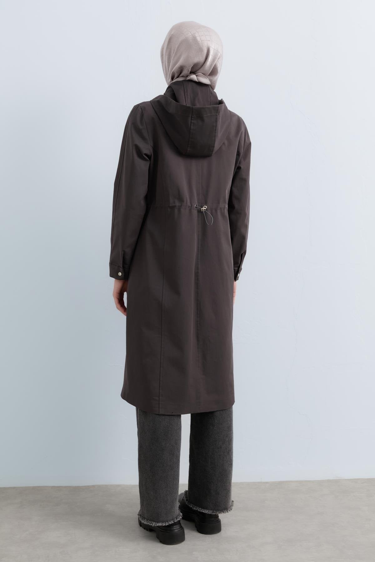 Detachable Hooded Jacket with Pocket Detail - Smoke Grey