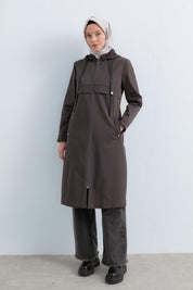 Detachable Hooded Jacket with Pocket Detail - Smoke Grey