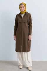 Detachable Hooded Jacket with Pocket Detail - Khaki