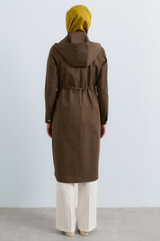 Detachable Hooded Jacket with Pocket Detail - Khaki