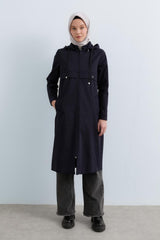 Detachable Hooded Jacket with Pocket Detail - Navy Blue