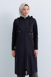Detachable Hooded Jacket with Pocket Detail - Navy Blue