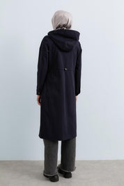 Detachable Hooded Jacket with Pocket Detail - Navy Blue