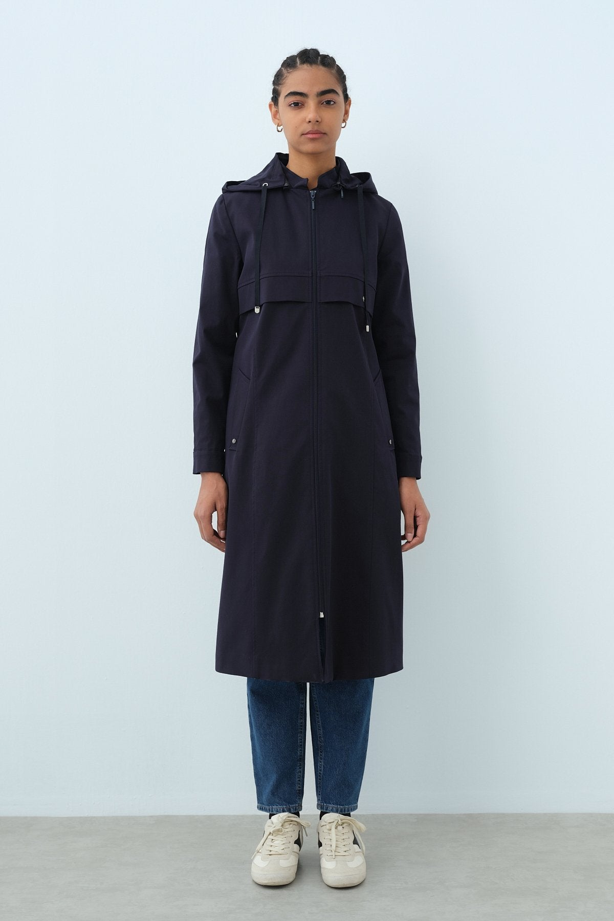 Detachable Hooded Jacket with Pocket Detail - Navy Blue