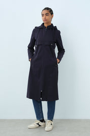 Detachable Hooded Jacket with Pocket Detail - Navy Blue