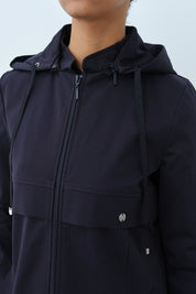 Detachable Hooded Jacket with Pocket Detail - Navy Blue