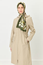 Detachable Hooded Jacket with Zipper Detail - Beige