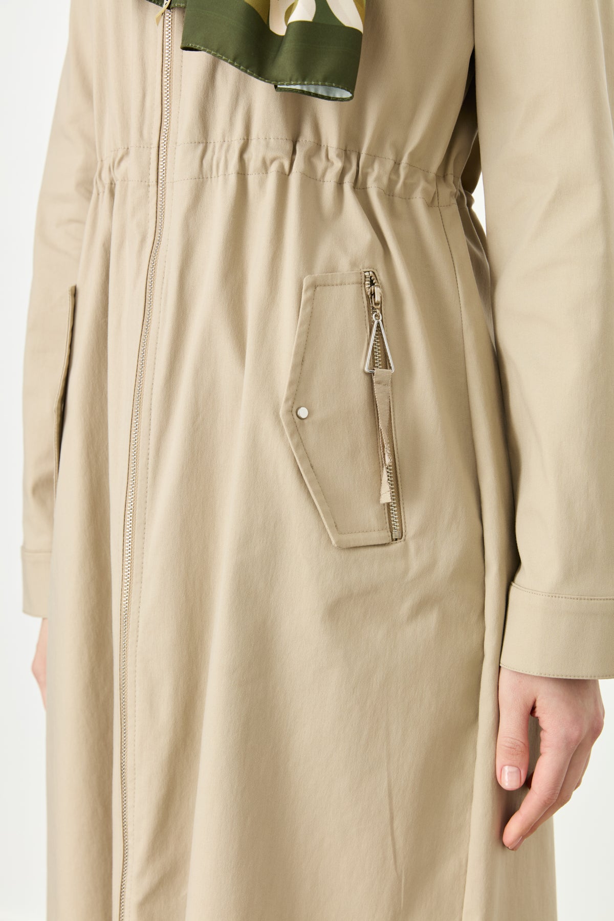 Detachable Hooded Jacket with Zipper Detail - Beige