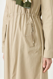 Detachable Hooded Jacket with Zipper Detail - Beige