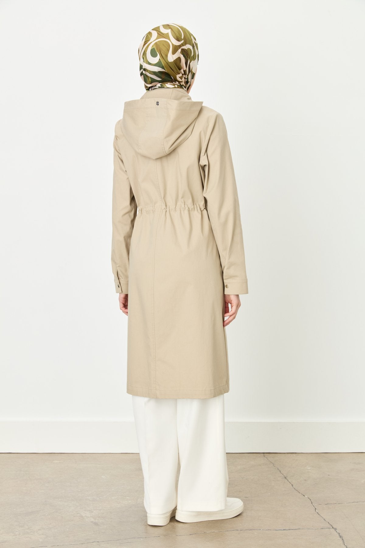 Detachable Hooded Jacket with Zipper Detail - Beige