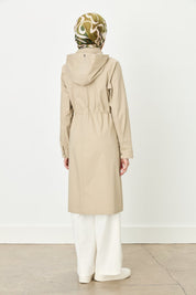 Detachable Hooded Jacket with Zipper Detail - Beige