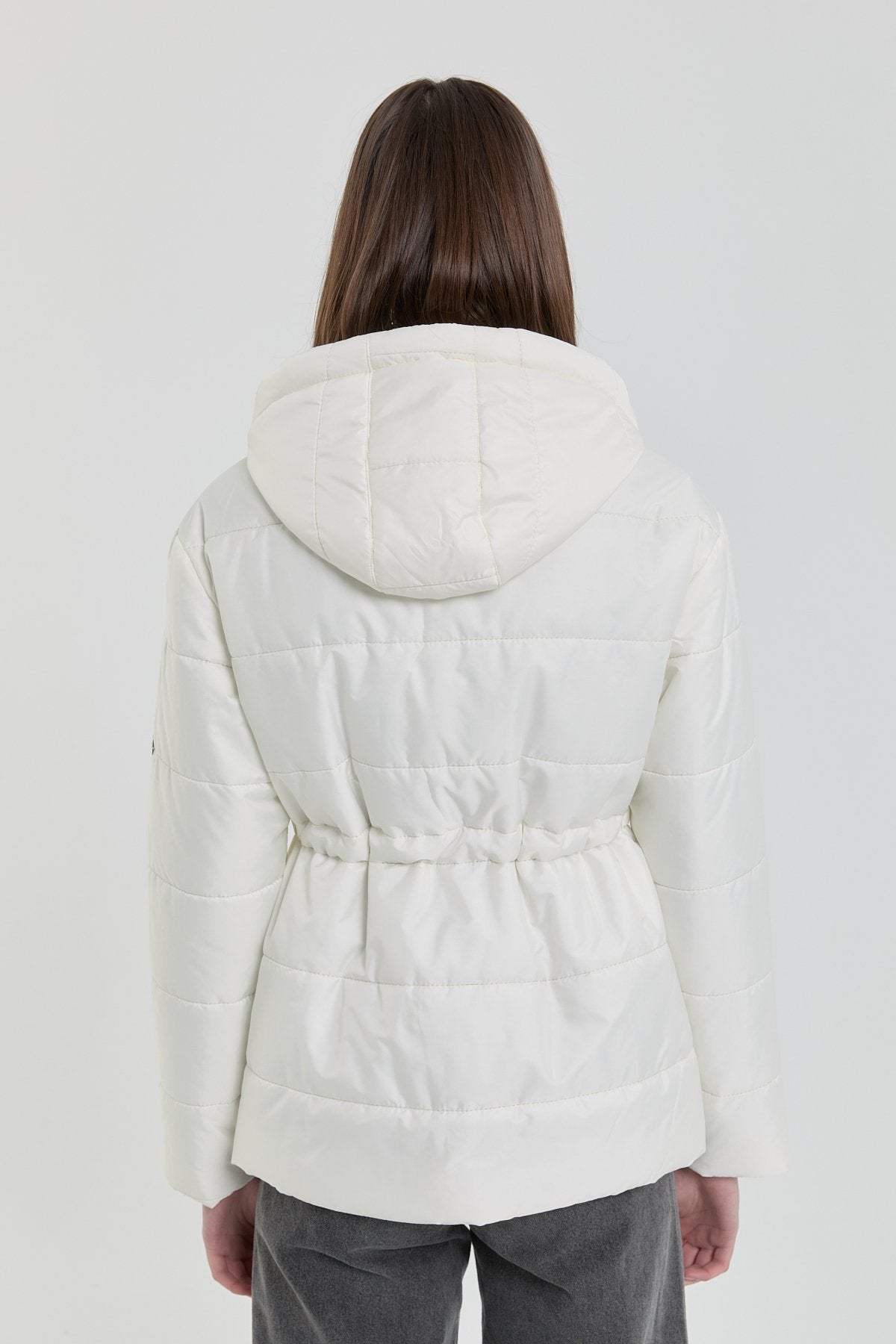 Detachable Hooded Quilted Coat - Ecru